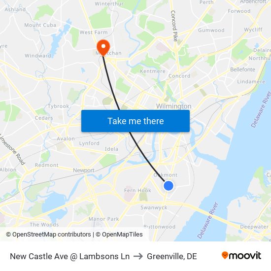 New Castle Ave @ Lambsons Ln to Greenville, DE map