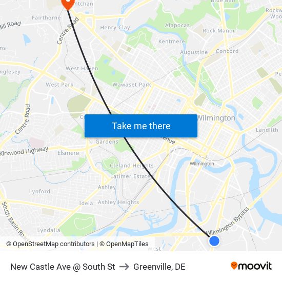 New Castle Ave @ South St to Greenville, DE map