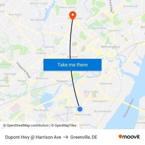 Dupont Hwy @ Harrison Ave to Greenville, DE map