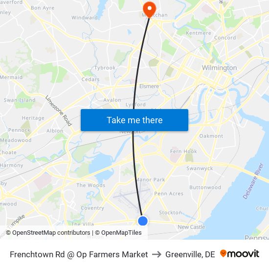 Frenchtown Rd @ Op Farmers Market to Greenville, DE map