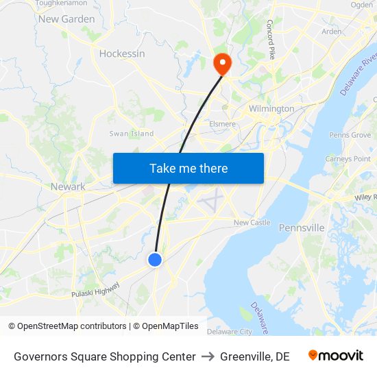 Governors Square Shopping Center to Greenville, DE map