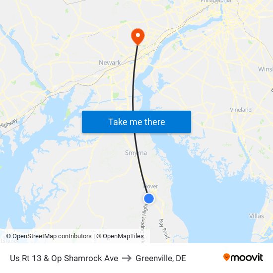 Us Rt 13 & Op Shamrock Ave to Greenville, DE map