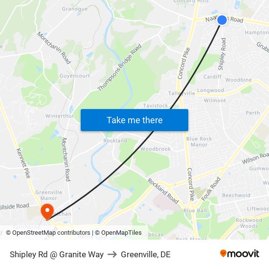 Shipley Rd @ Granite Way to Greenville, DE map