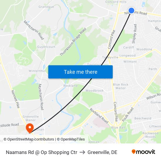 Naamans Rd @ Op Shopping Ctr to Greenville, DE map