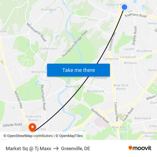 Market Sq @ Tj Maxx to Greenville, DE map
