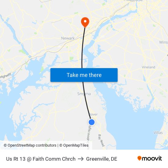 Us Rt 13 @ Faith Comm Chrch to Greenville, DE map