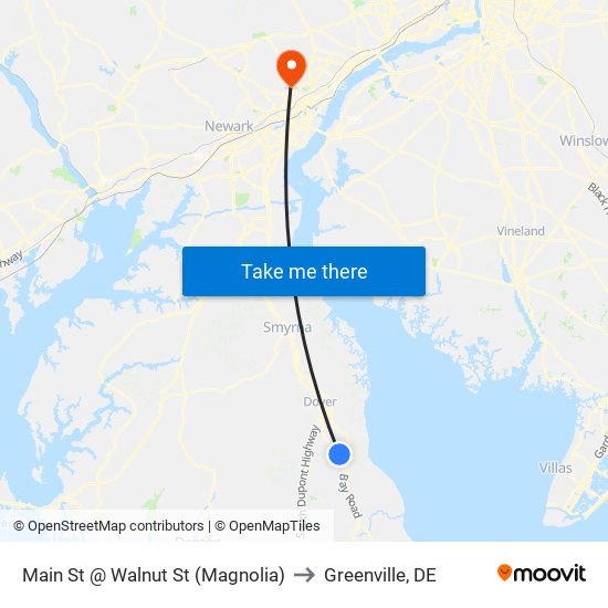 Main St @ Walnut St (Magnolia) to Greenville, DE map