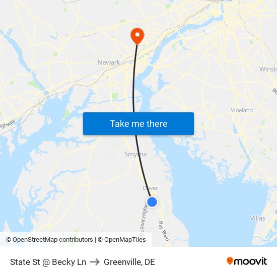 State St @ Becky Ln to Greenville, DE map