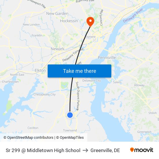 Sr 299 @ Middletown High School to Greenville, DE map