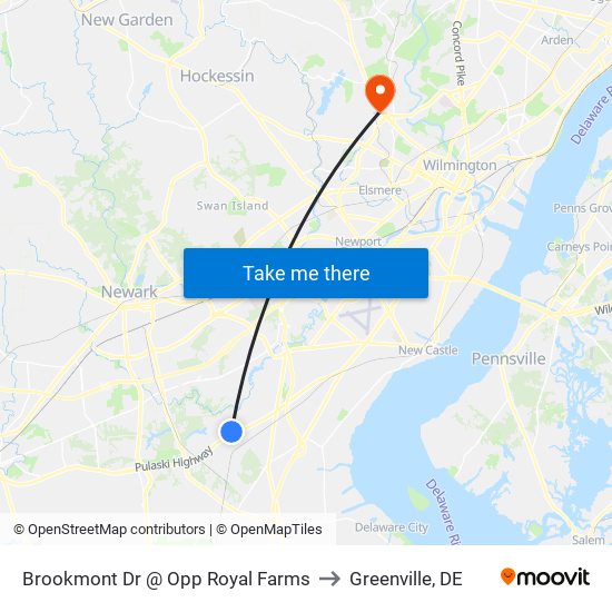 Brookmont Dr @ Opp Royal Farms to Greenville, DE map