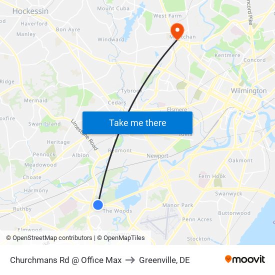 Churchmans Rd @ Office Max to Greenville, DE map