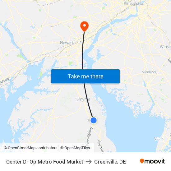 Center Dr Op Metro Food Market to Greenville, DE map