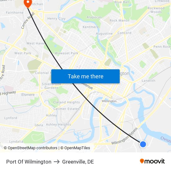 Port Of Wilmington to Greenville, DE map