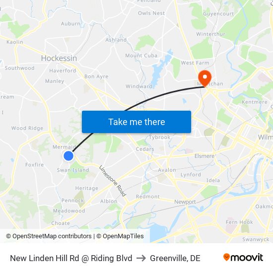 New Linden Hill Rd @ Riding Blvd to Greenville, DE map