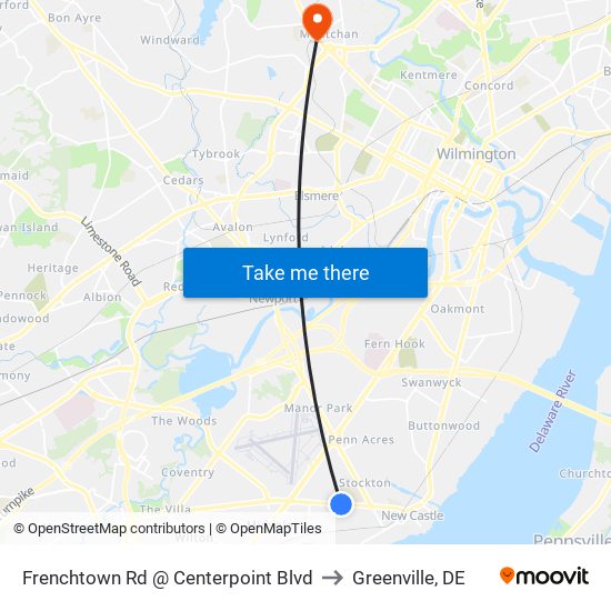 Frenchtown Rd @ Centerpoint Blvd to Greenville, DE map