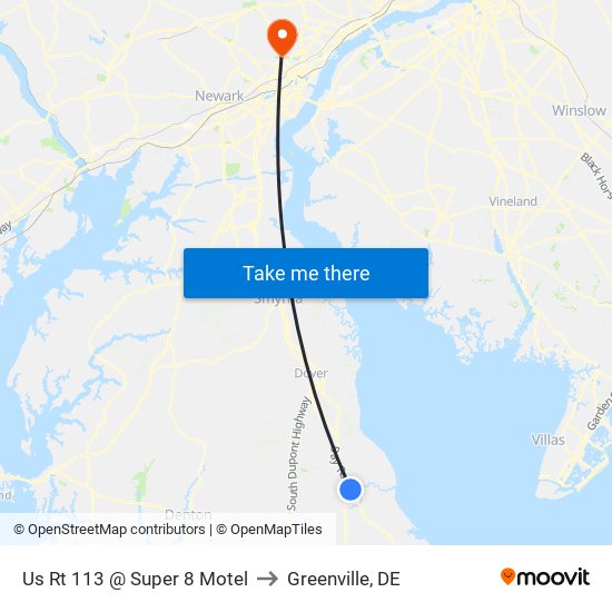 Us Rt 113 @ Super 8 Motel to Greenville, DE map