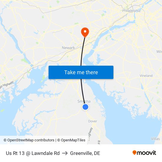 Us Rt 13 @ Lawndale Rd to Greenville, DE map