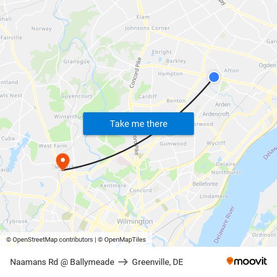 Naamans Rd @ Ballymeade to Greenville, DE map