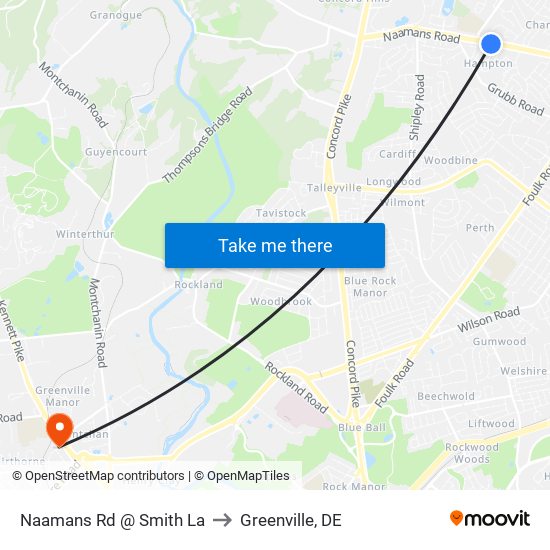 Naamans Rd @ Smith La to Greenville, DE map