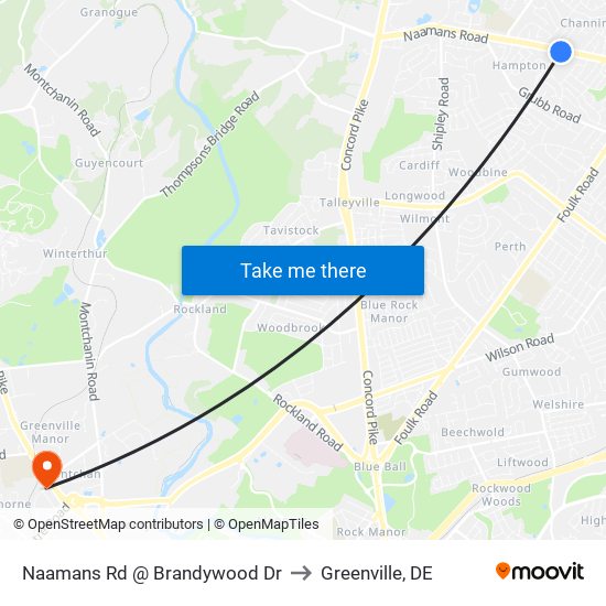 Naamans Rd @ Brandywood Dr to Greenville, DE map