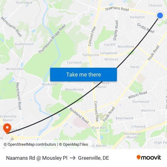 Naamans Rd @ Mousley Pl to Greenville, DE map