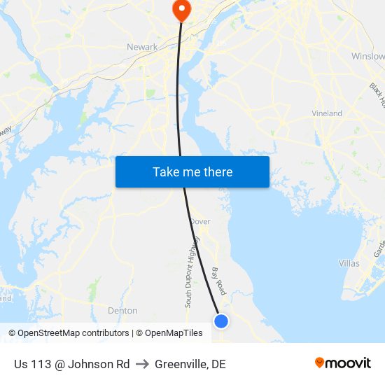 Us 113 @ Johnson Rd to Greenville, DE map