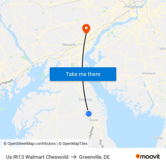 Us Rt13 Walmart Cheswold to Greenville, DE map