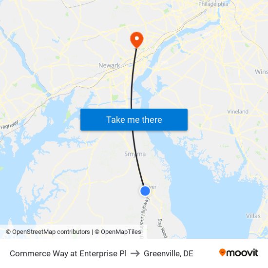 Commerce Way at Enterprise Pl to Greenville, DE map