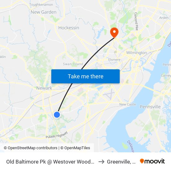 Old Baltimore Pk @ Westover Woods Dr to Greenville, DE map