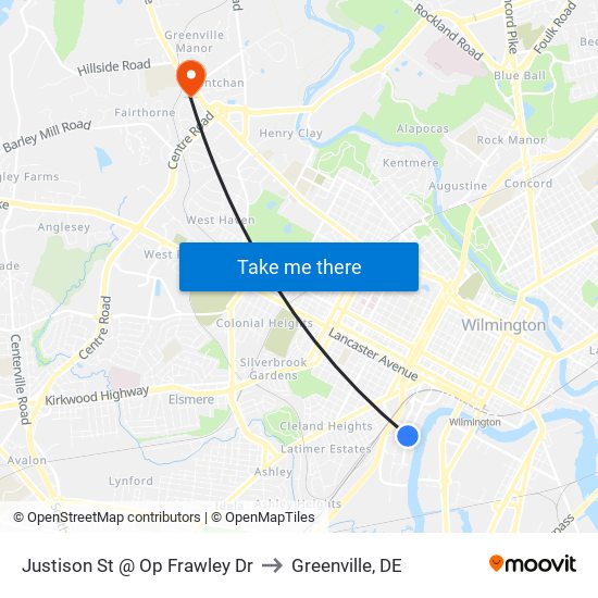 Justison St @ Op Frawley Dr to Greenville, DE map