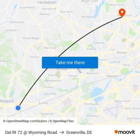 Del Rt 72 @ Wyoming Road to Greenville, DE map