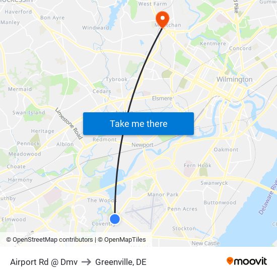 Airport Rd @ Dmv to Greenville, DE map