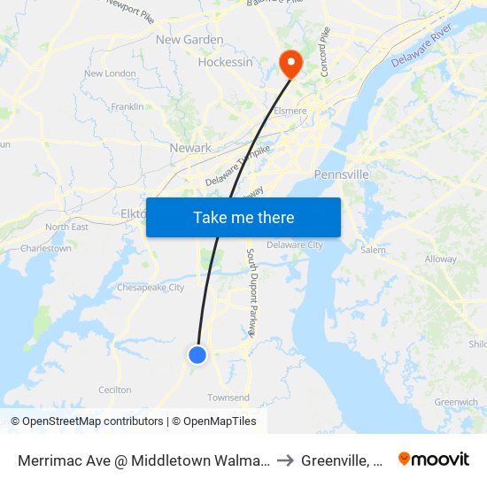 Merrimac Ave @ Middletown Walmart to Greenville, DE map