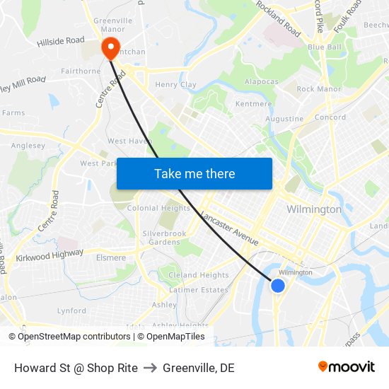 Howard St @ Shop Rite to Greenville, DE map