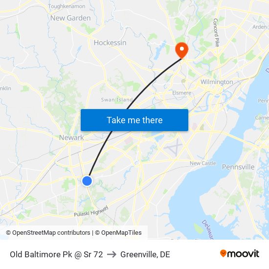 Old Baltimore Pk @ Sr 72 to Greenville, DE map