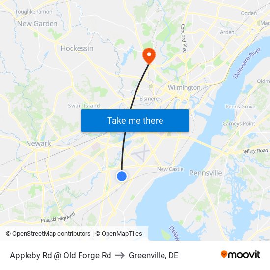 Appleby Rd @ Old Forge Rd to Greenville, DE map