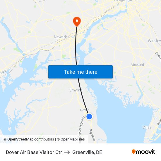 Dover Air Base Visitor Ctr to Greenville, DE map