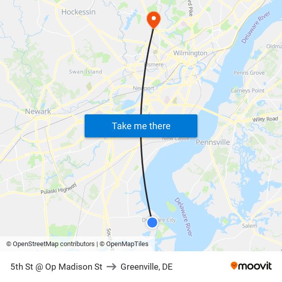 5th St @ Op Madison St to Greenville, DE map