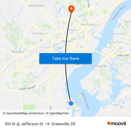 5th St @ Jefferson St to Greenville, DE map