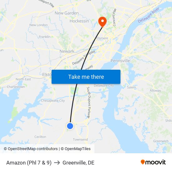 Amazon (Phl 7 & 9) to Greenville, DE map