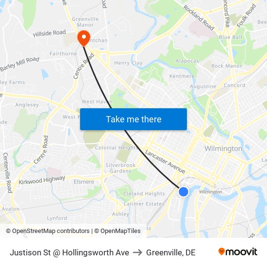 Justison St @ Hollingsworth Ave to Greenville, DE map