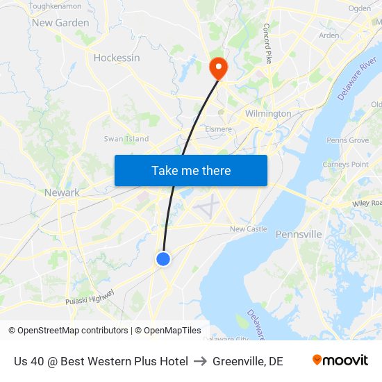 Us 40 @ Best Western Plus Hotel to Greenville, DE map