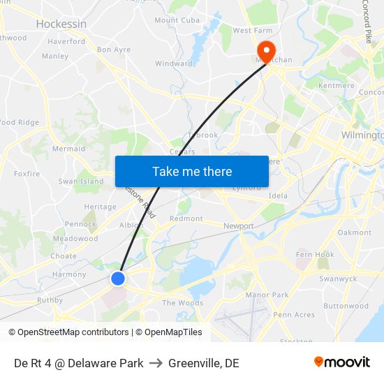 De Rt 4 @ Delaware Park to Greenville, DE map