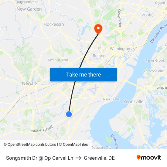 Songsmith Dr @ Op Carvel Ln to Greenville, DE map