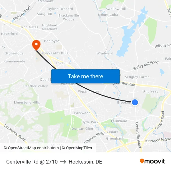 Centerville Rd @ 2710 to Hockessin, DE map