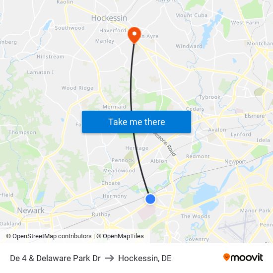 De 4 & Delaware Park Dr to Hockessin, DE map