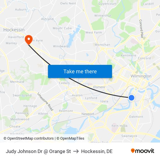 Judy Johnson Dr @ Orange St to Hockessin, DE map