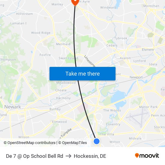 De 7 @ Op School Bell Rd to Hockessin, DE map