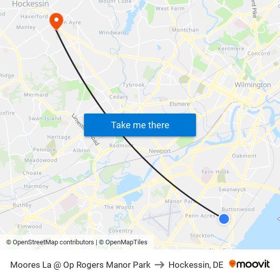 Moores La @ Op Rogers Manor Park to Hockessin, DE map