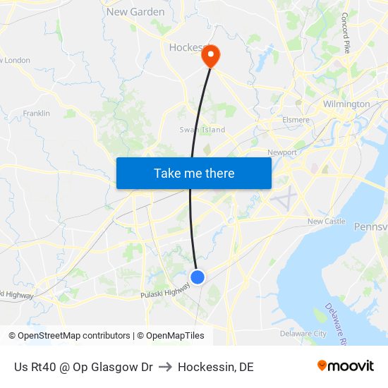 Us Rt40 @ Op Glasgow Dr to Hockessin, DE map
